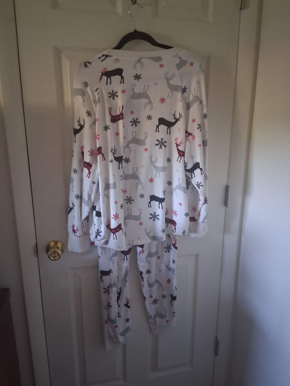 Secret Treasures White Reindeer & Snowflake Pajama Set - Red and Gray Accents - Picture 2 of 4